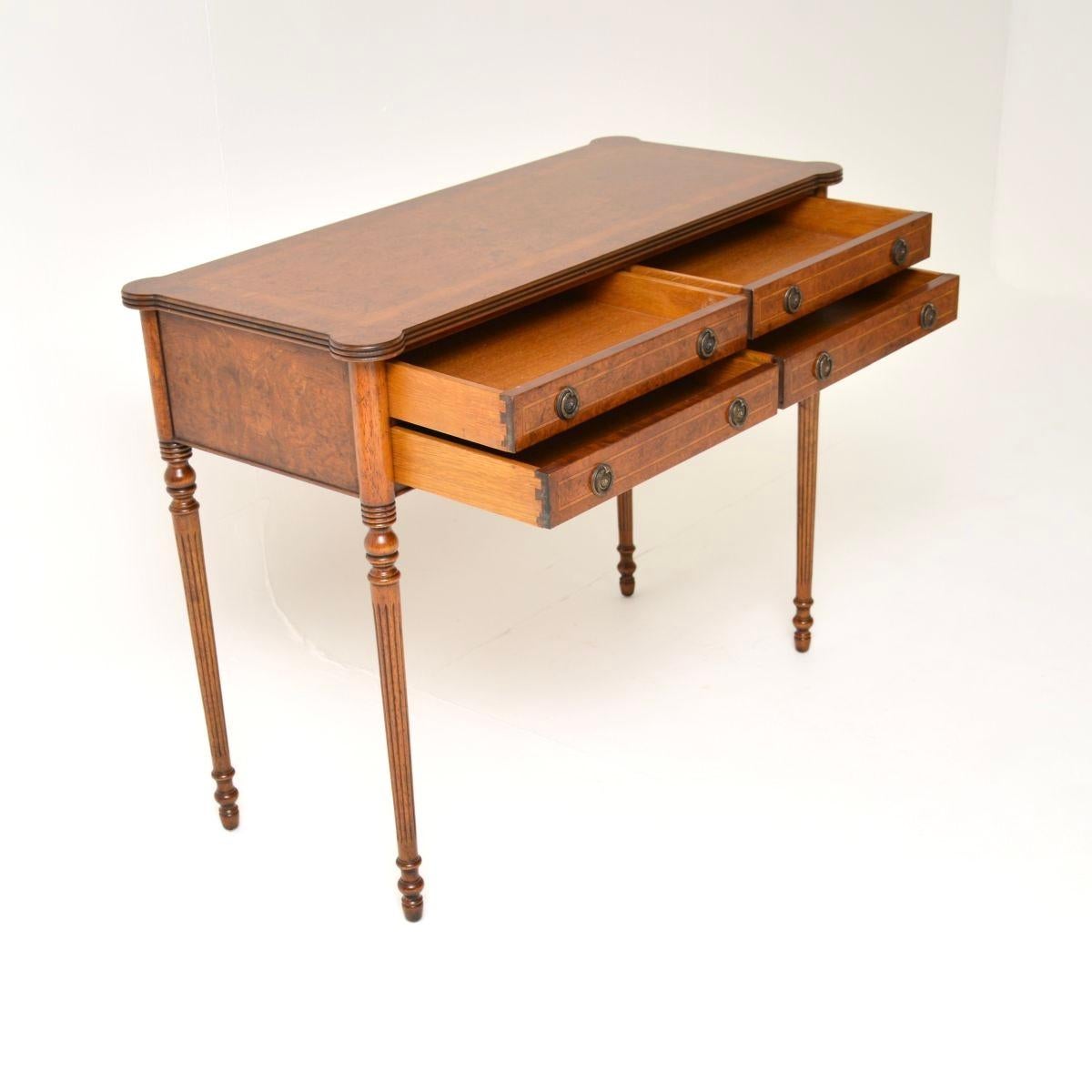 British Antique Burr Walnut Console / Side Table For Sale