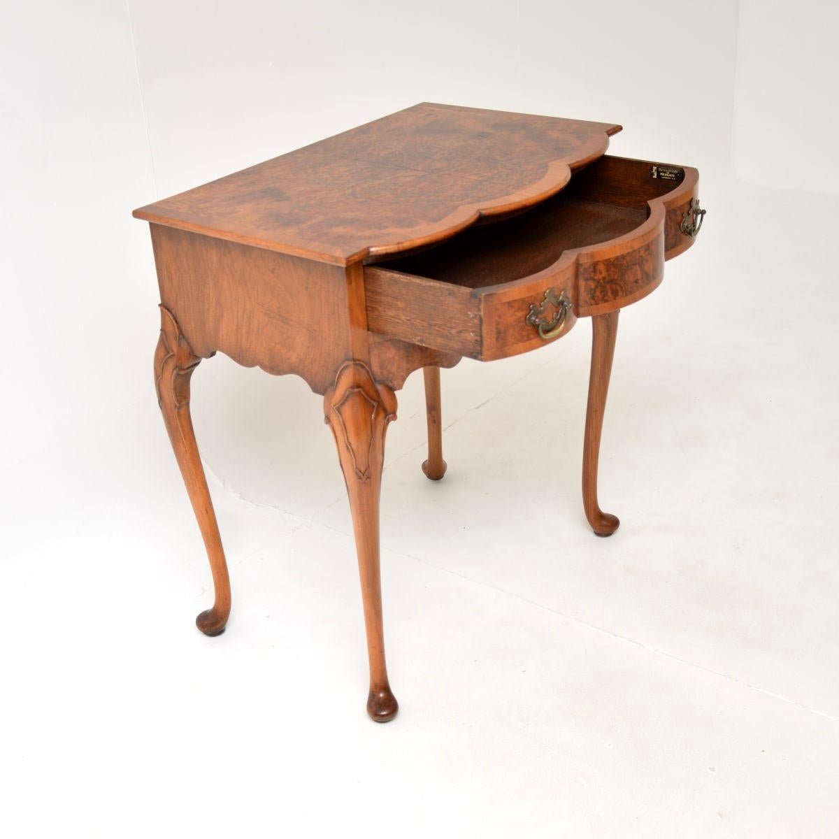 British Antique Burr Walnut Console / Side Table For Sale
