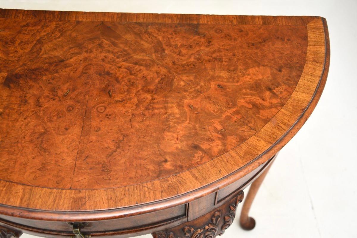 Antique Burr Walnut Console Side Table For Sale 1