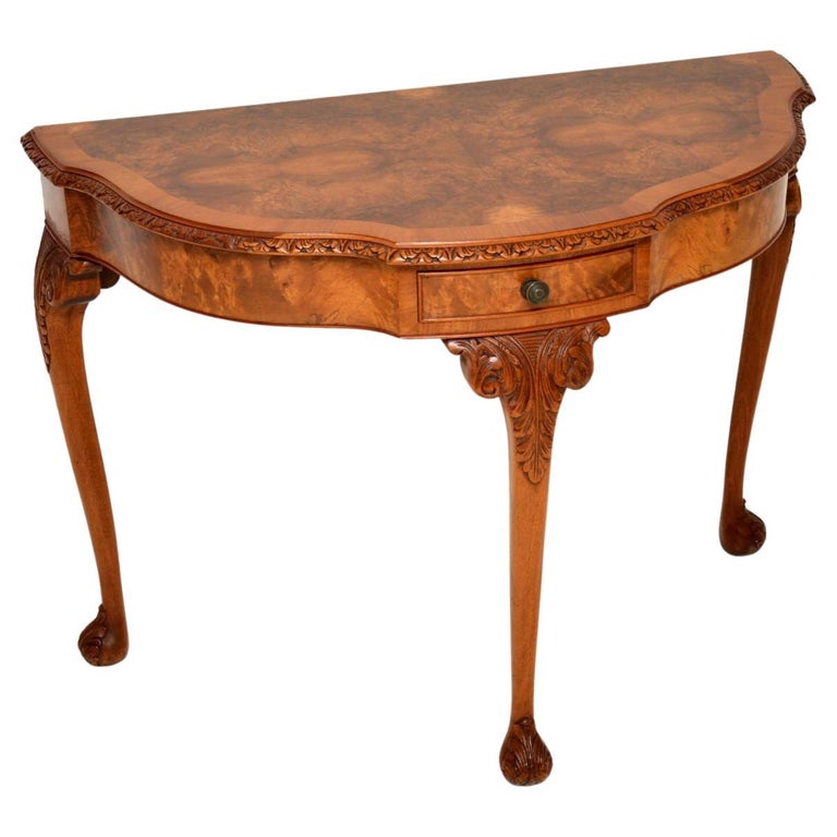Antique Burr Walnut Console Side Table For Sale at 1stDibs