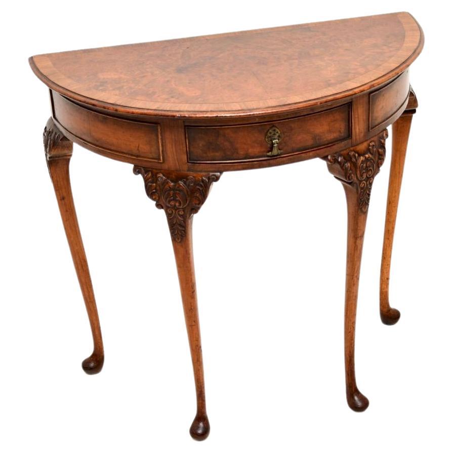 Antique Burr Walnut Console Side Table For Sale