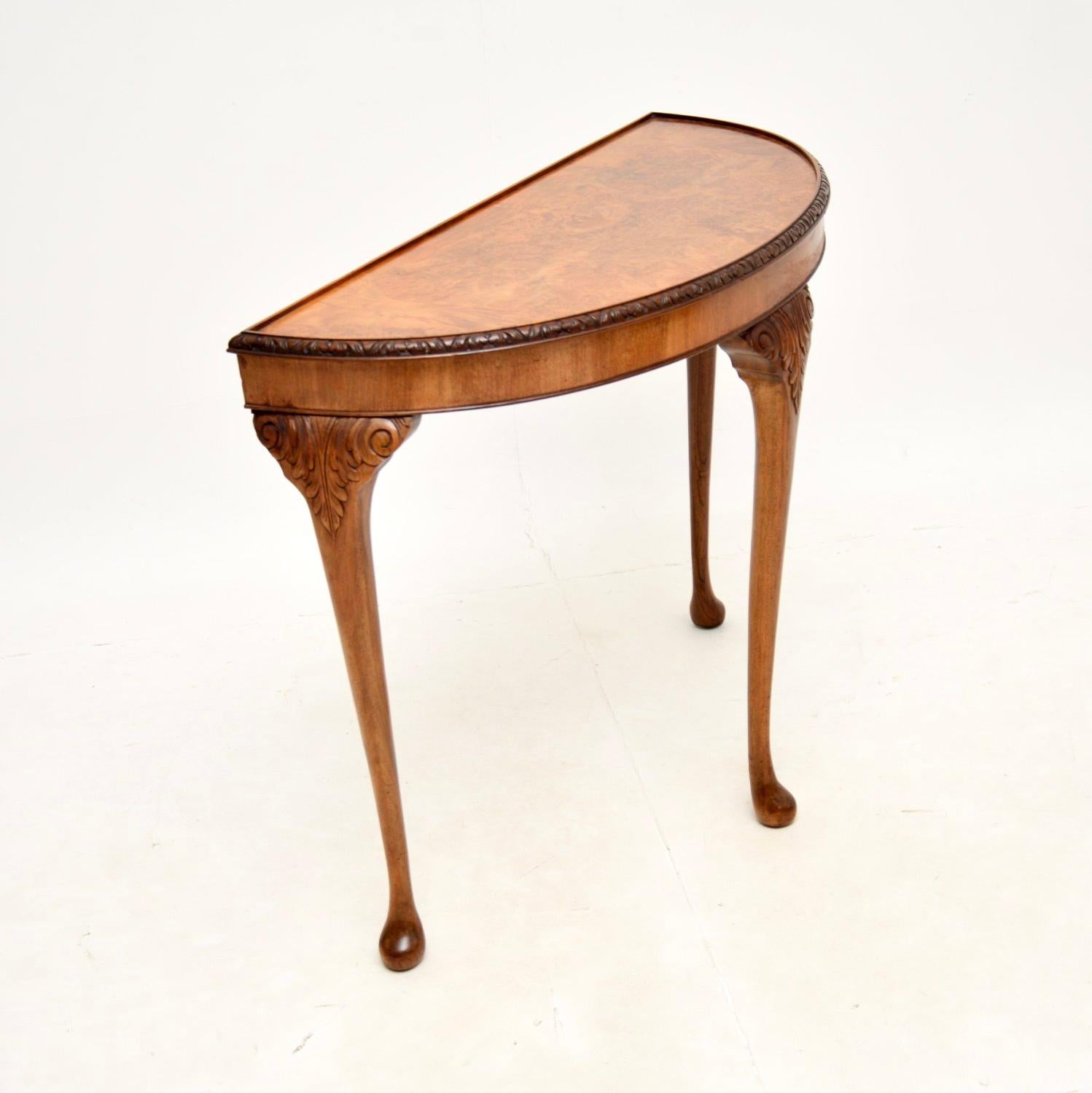 Queen Anne Antique Burr Walnut Console Table For Sale