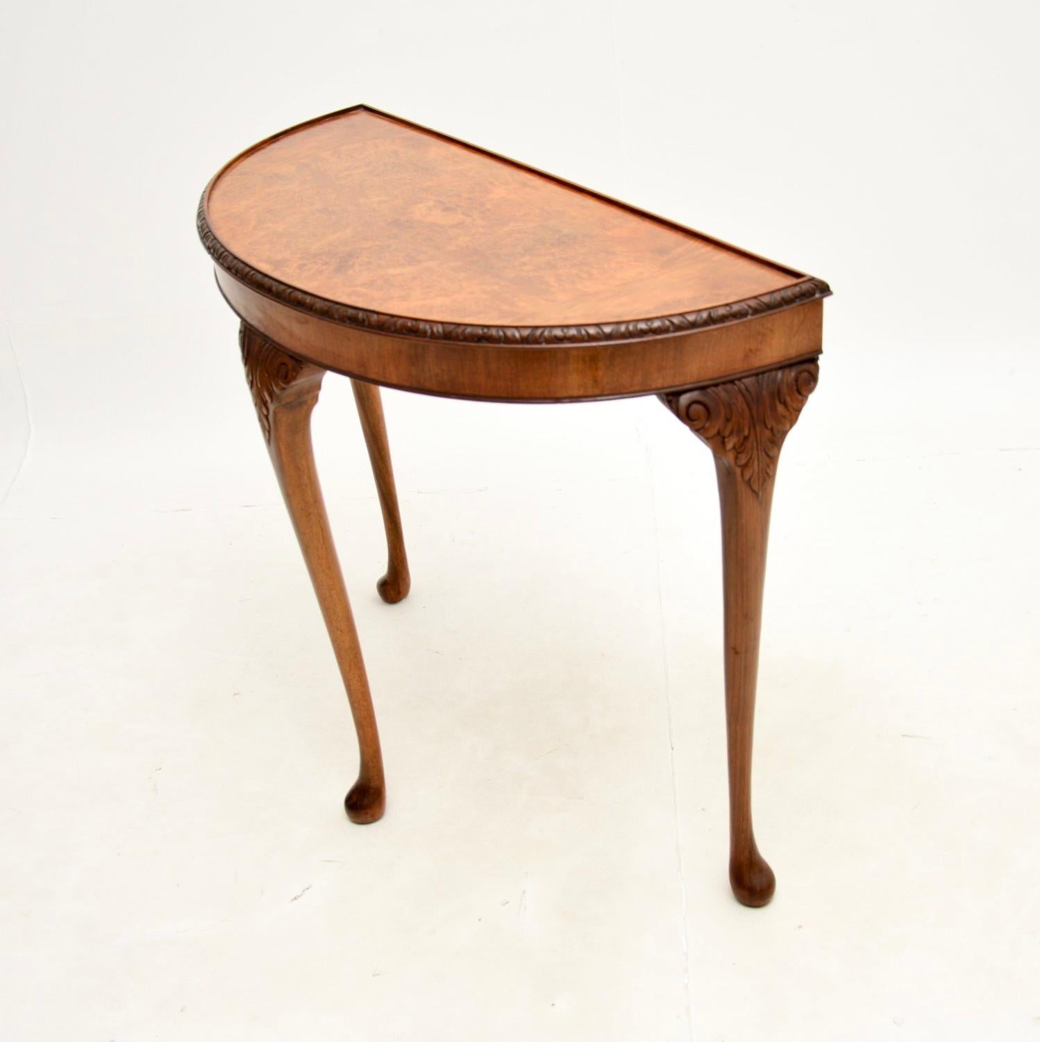 British Antique Burr Walnut Console Table For Sale
