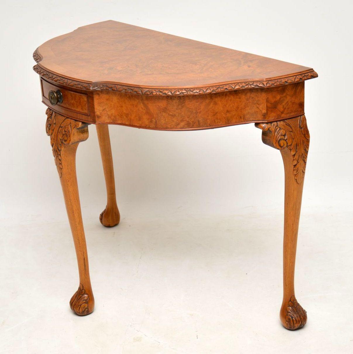 English Antique Burr Walnut Console Table 