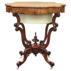 Antique Burr Walnut Cradle Base Victorian Sewing Work Lamp Table