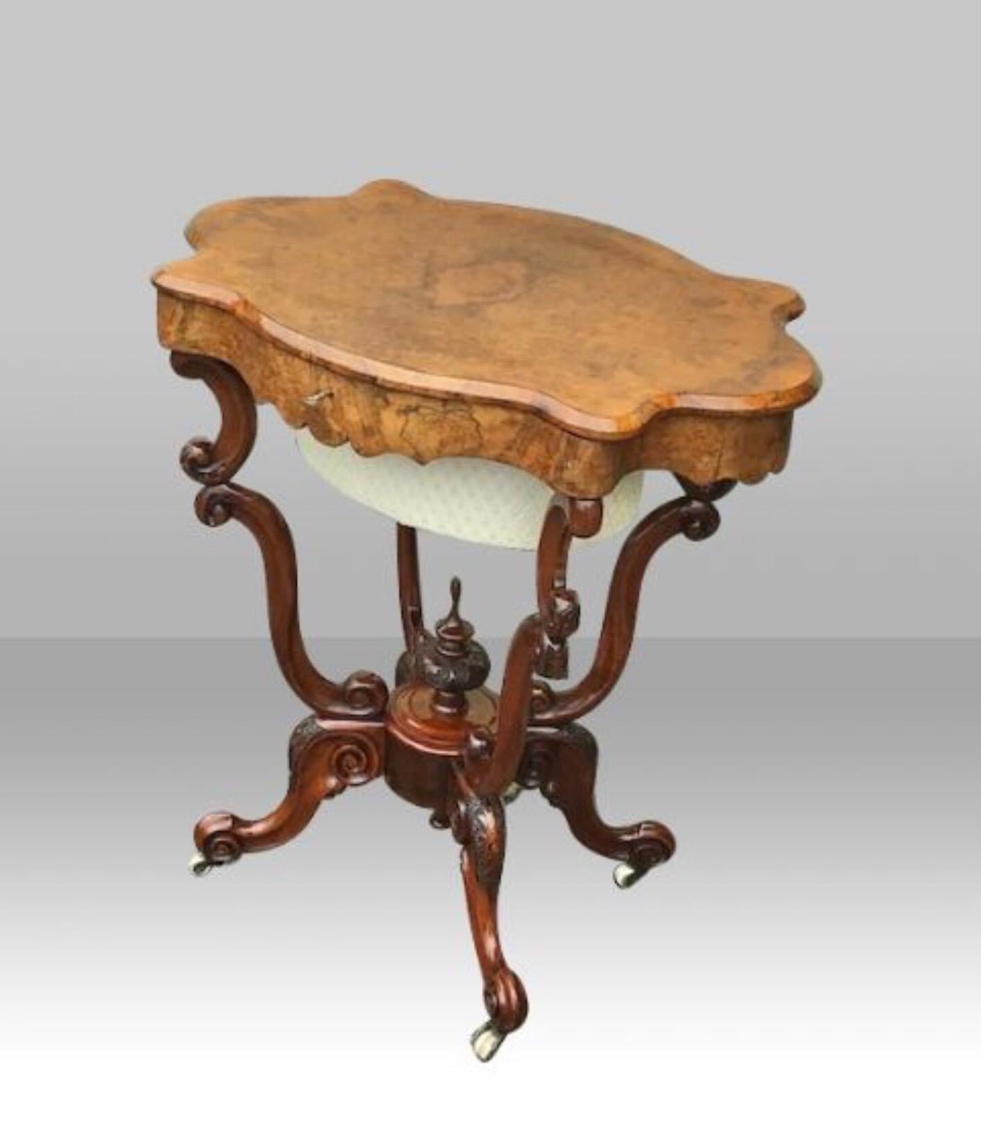Mid-19th Century Antique Burr Walnut Cradle Base Victorian Sewing Work Lamp Table  For Sale
