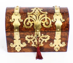 Antique Burr Walnut Cut Brass Mounted Stationery Box, 19th Century