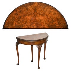 ANTIQUE BURR WALNUT DEMI LUNE CARD GAMES SIDE OCCASiONAL TABLE