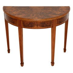 Antique Burr Walnut Demilune Console Table Antique Burr Walnut Demilune Console Table