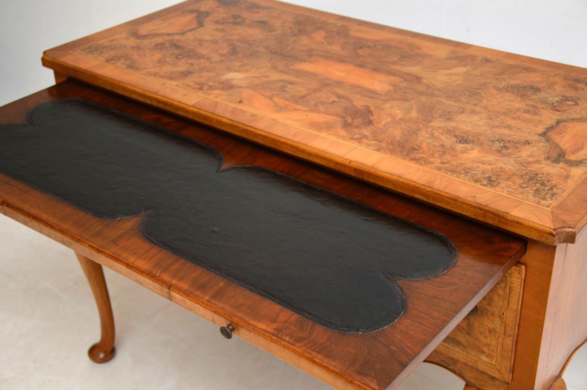 English Antique Burr Walnut Writing Table or Dressing Table