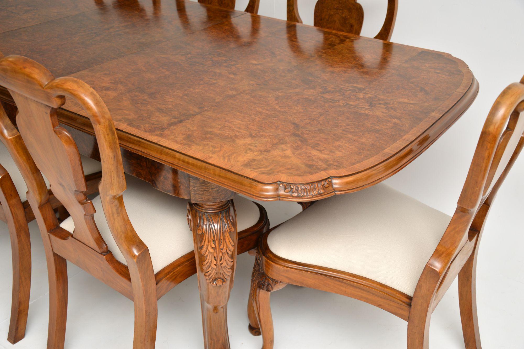 Antique Burr Walnut Dining Table & Chairs 5