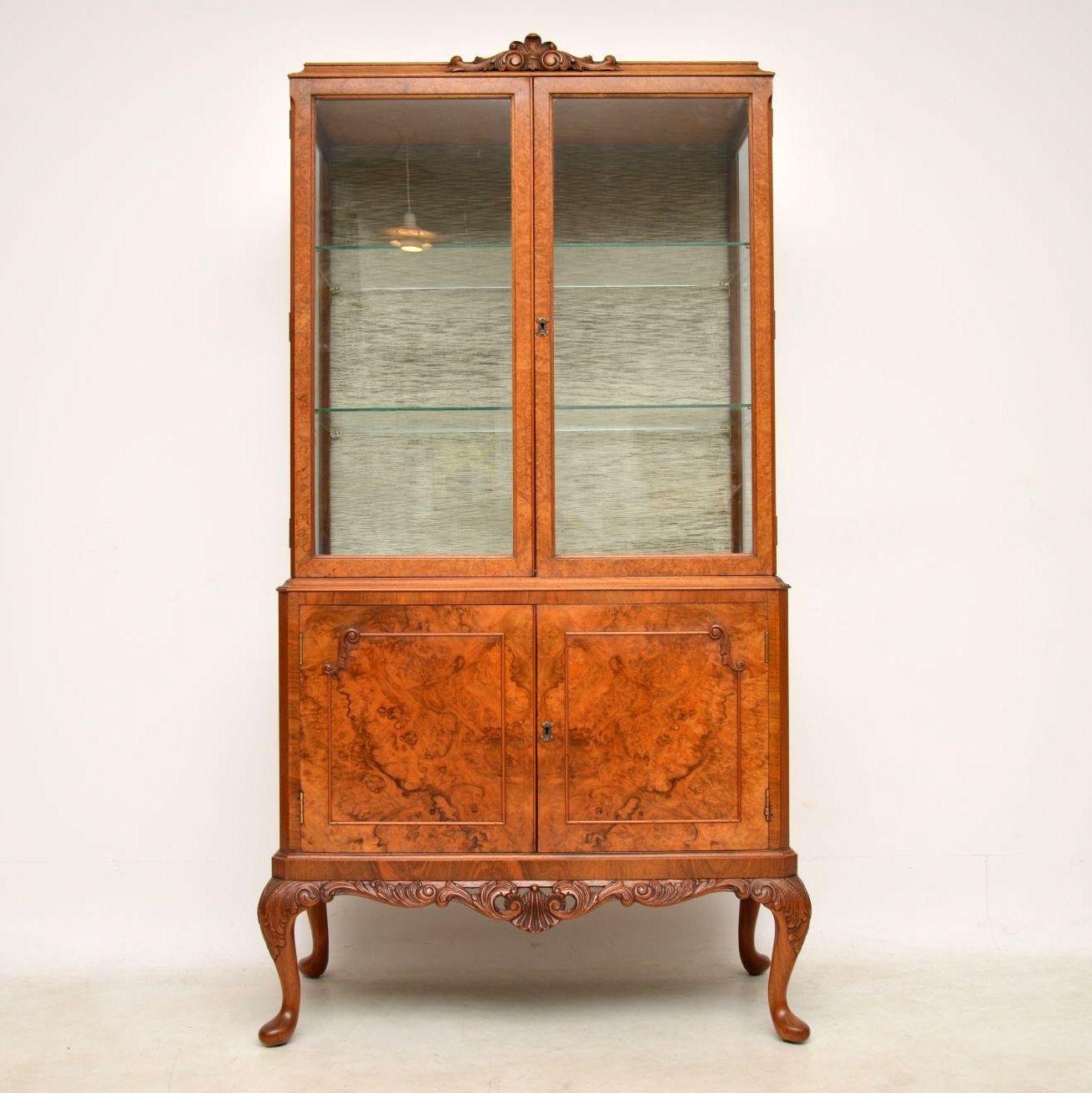 Queen Anne Antique Burr Walnut Display Cabinet