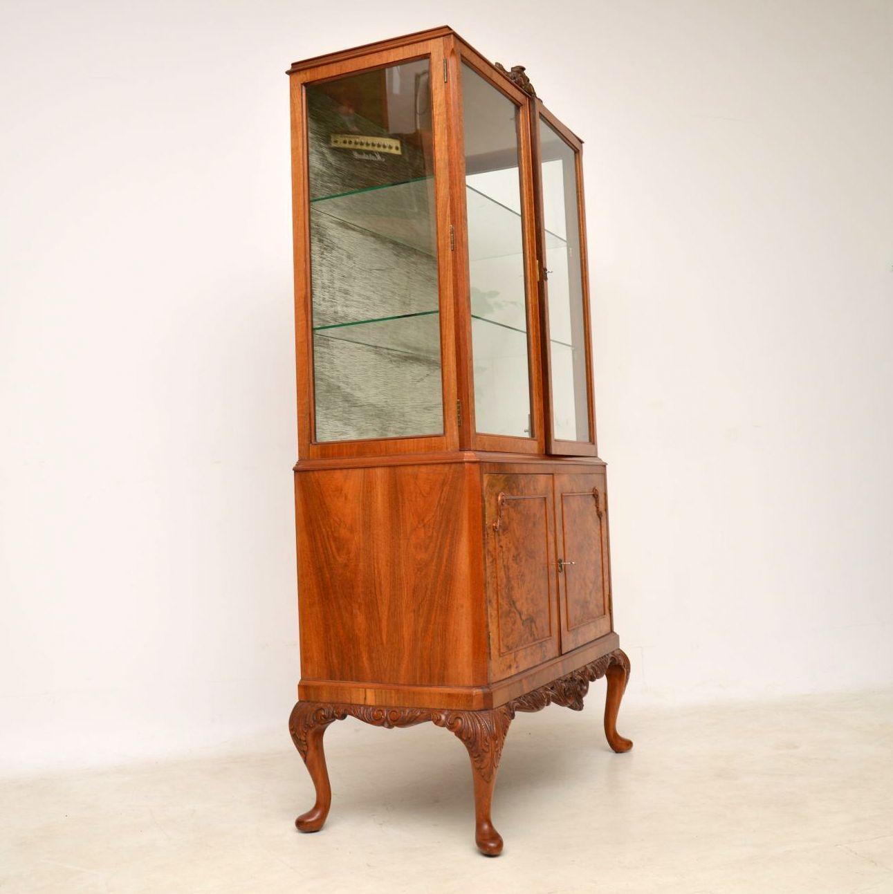English Antique Burr Walnut Display Cabinet
