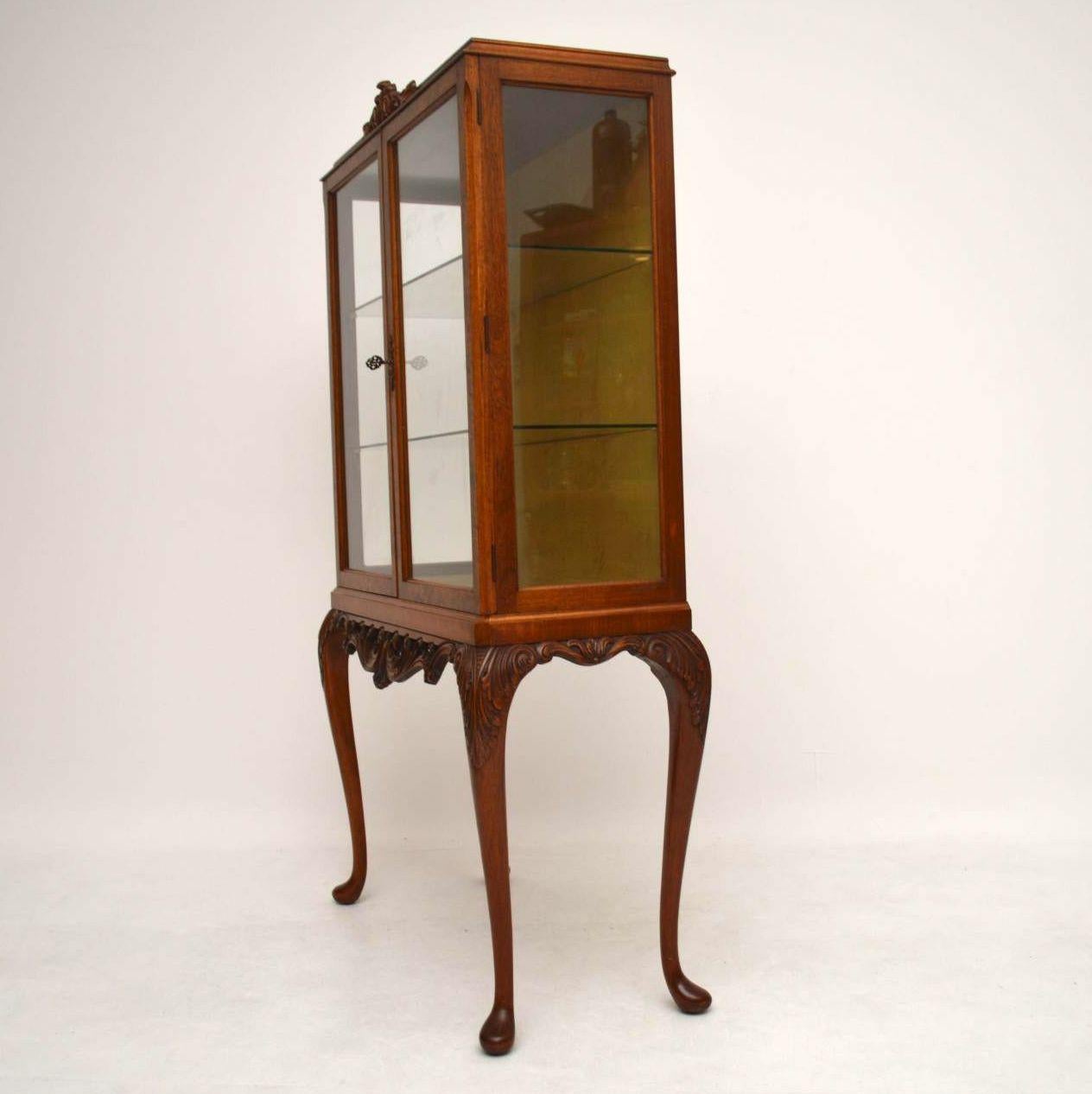 British Antique Burr Walnut Display Cabinet
