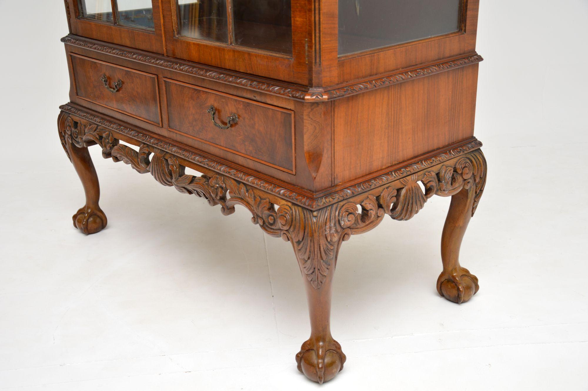 Carved Antique Burr Walnut Display Cabinet