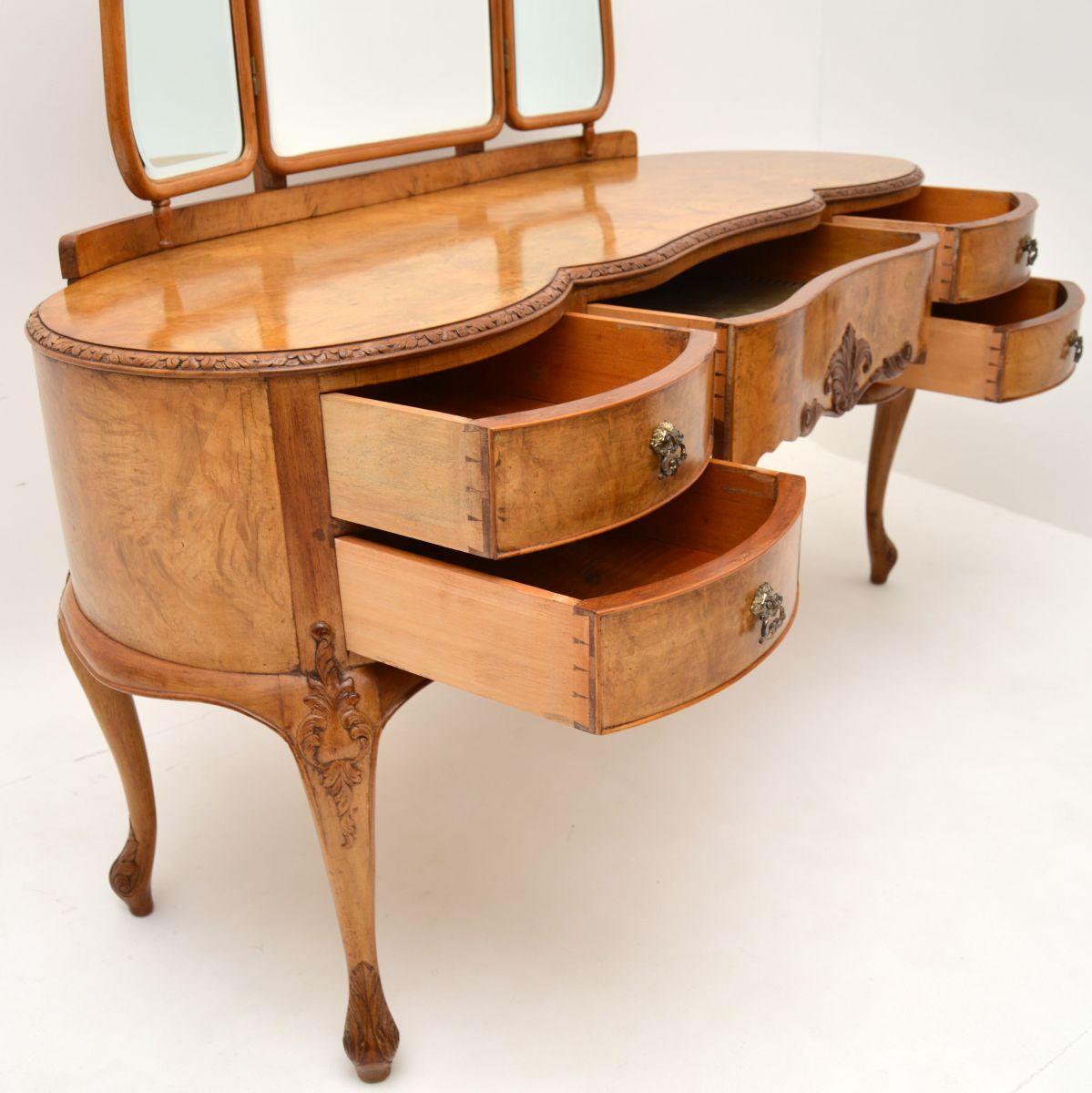 Antique Burr Walnut Dressing Table and Stool 4