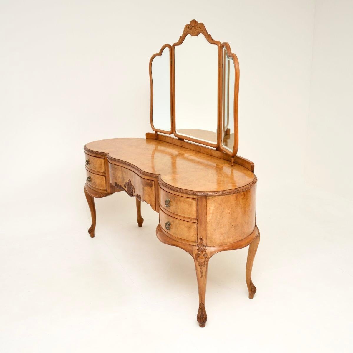 British Antique Burr Walnut Dressing Table and Stool