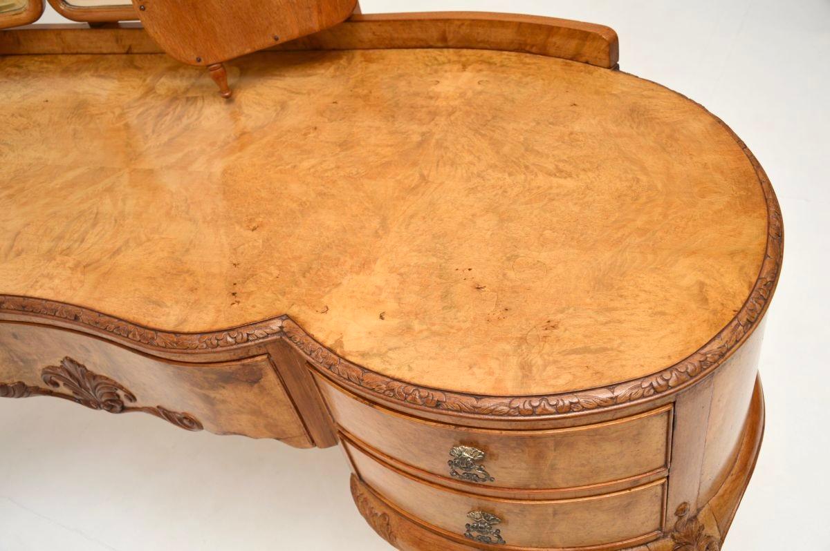 Fabric Antique Burr Walnut Dressing Table and Stool