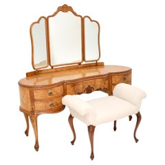 Antique Burr Walnut Dressing Table and Stool