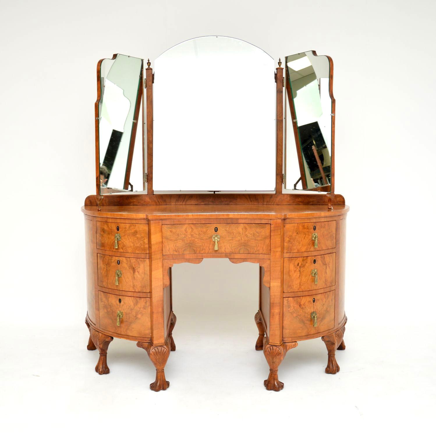 English Antique Burr Walnut Dressing Table