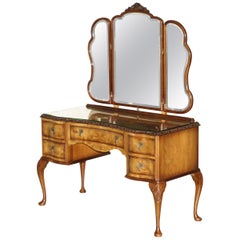 Antique Burr Walnut Dressing Table Sublime Quality with Trifolding Mirrors