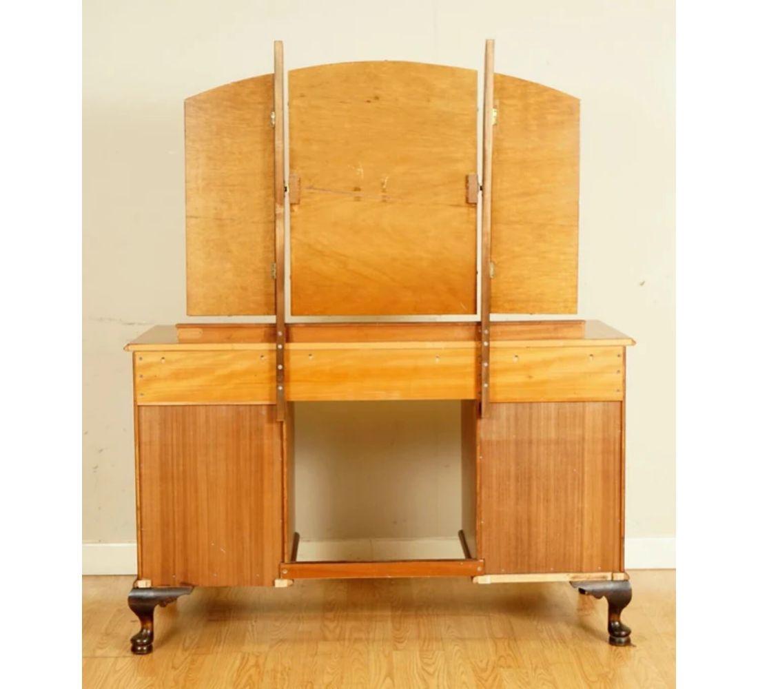 Antique Burr Walnut Dressing Table with Trifold Mirrors 1