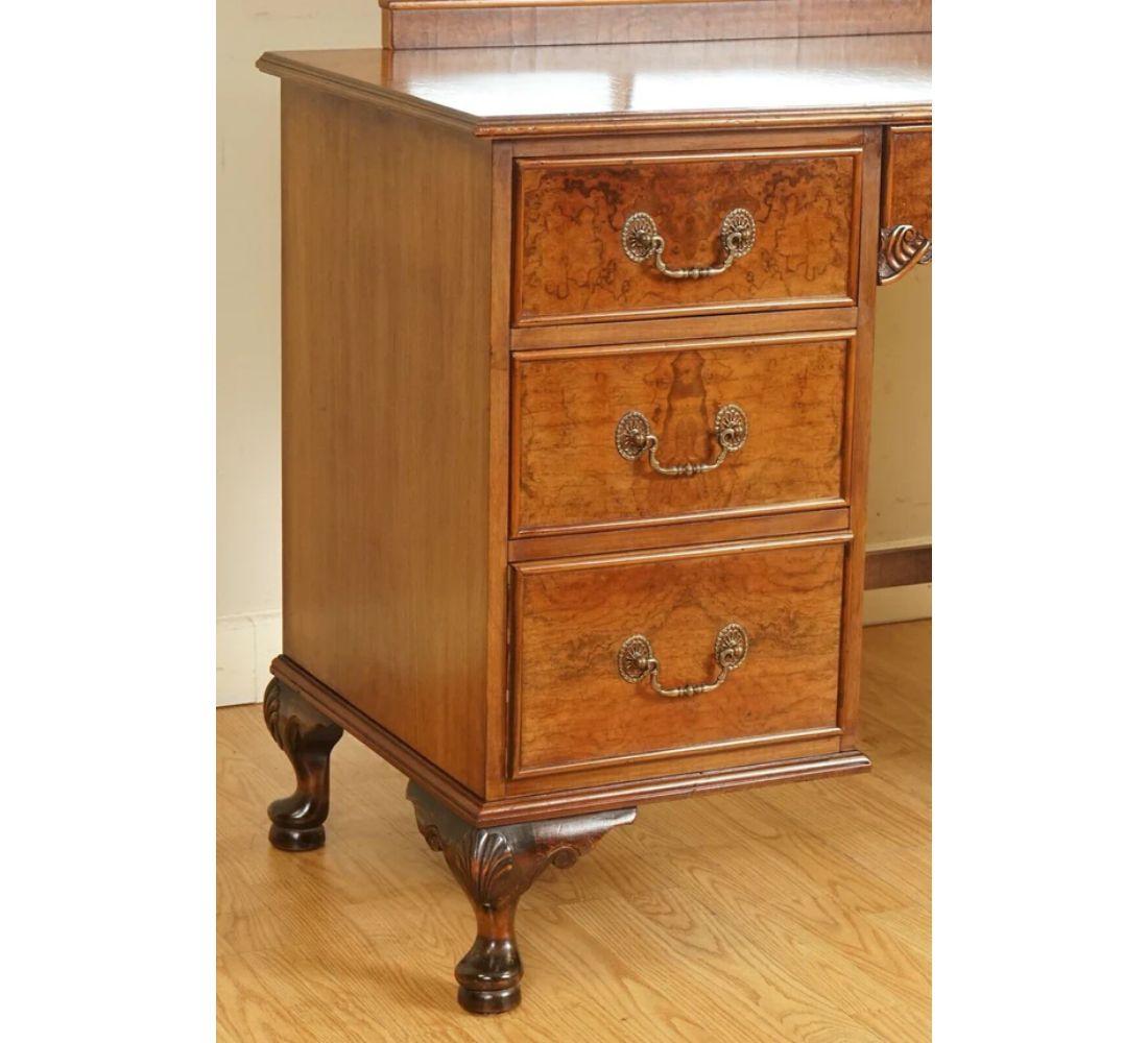 Edwardian Antique Burr Walnut Dressing Table with Trifold Mirrors For Sale