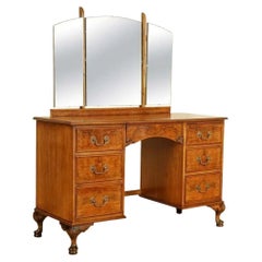 Vintage Burr Walnut Dressing Table with Trifold Mirrors