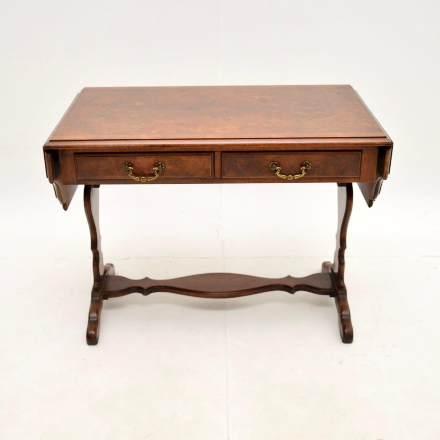 Queen Anne Antique Burr Walnut Drop Leaf Coffee / Side Table