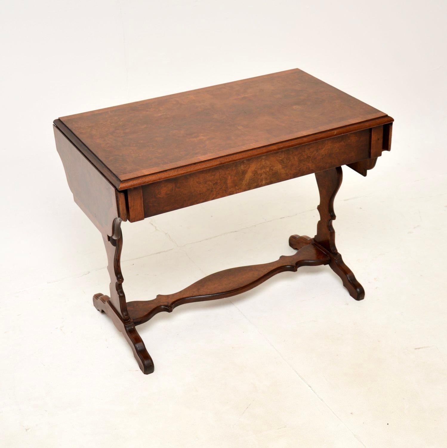 Mid-20th Century Antique Burr Walnut Drop Leaf Coffee / Side Table