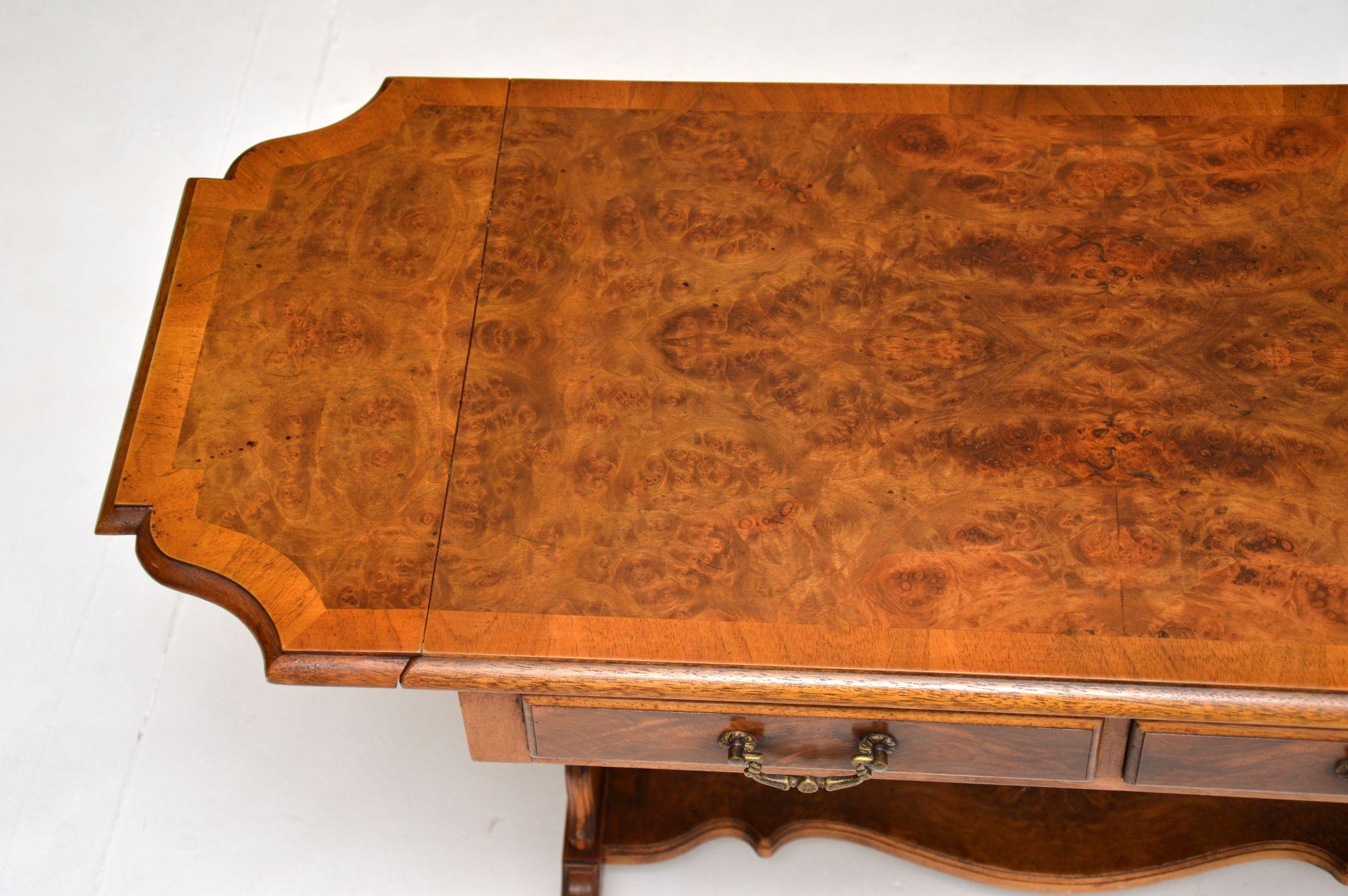 Antique Burr Walnut Drop Leaf Coffee Table For Sale 4