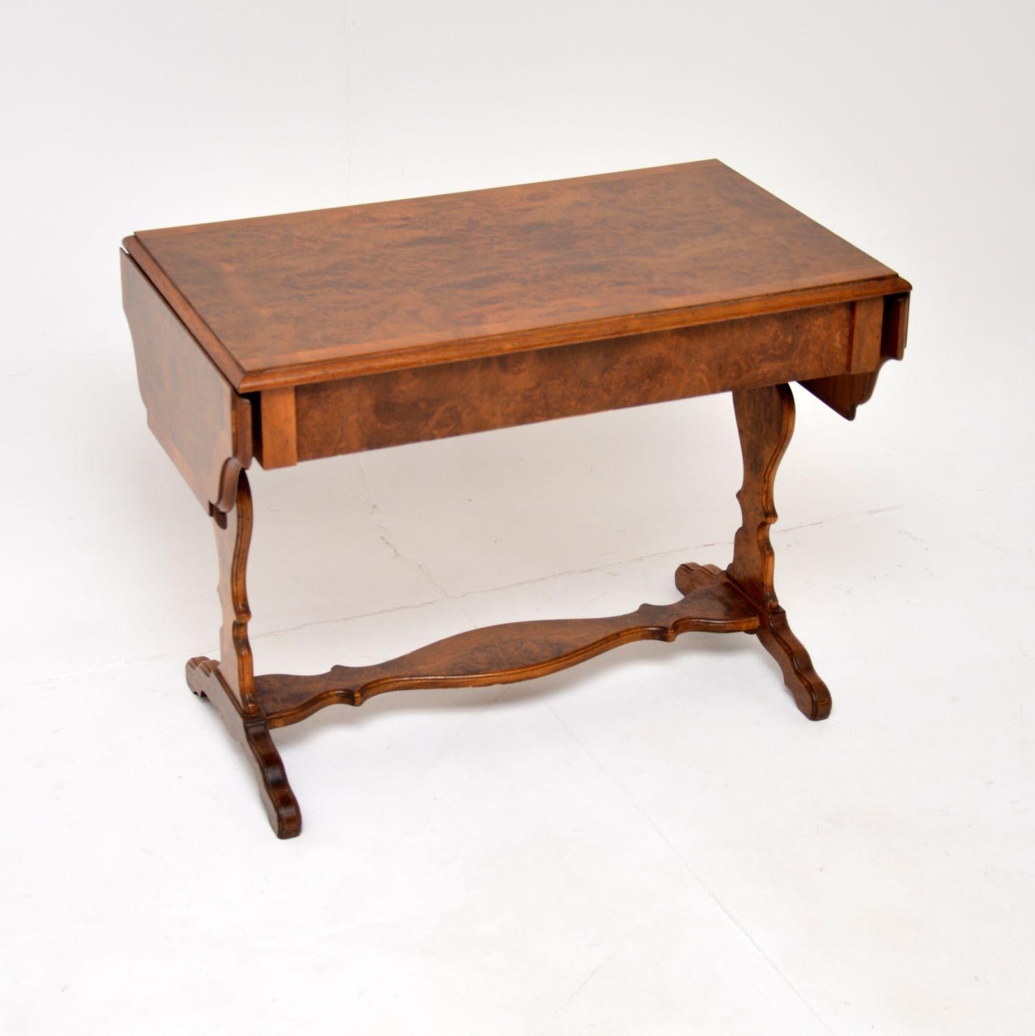 Antique Burr Walnut Drop Leaf Coffee Table For Sale 1