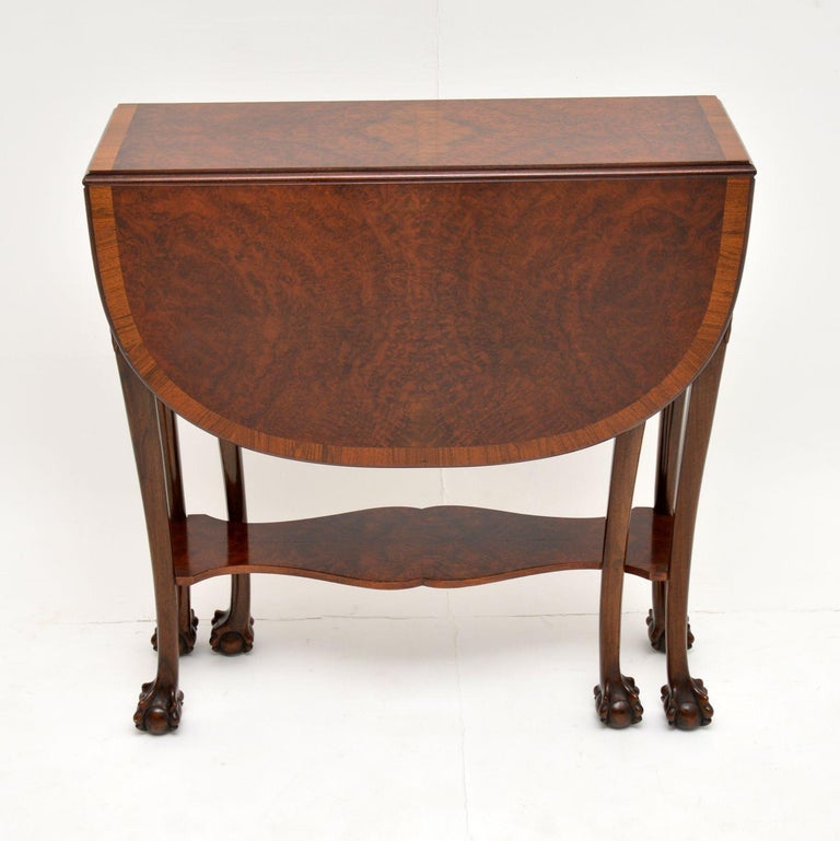 Antique Burr Walnut Drop Leaf Dining Table For Sale at 1stDibs