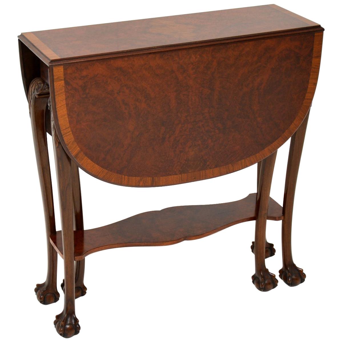 Antique Burr Walnut Drop Leaf Dining Table For Sale at 1stDibs