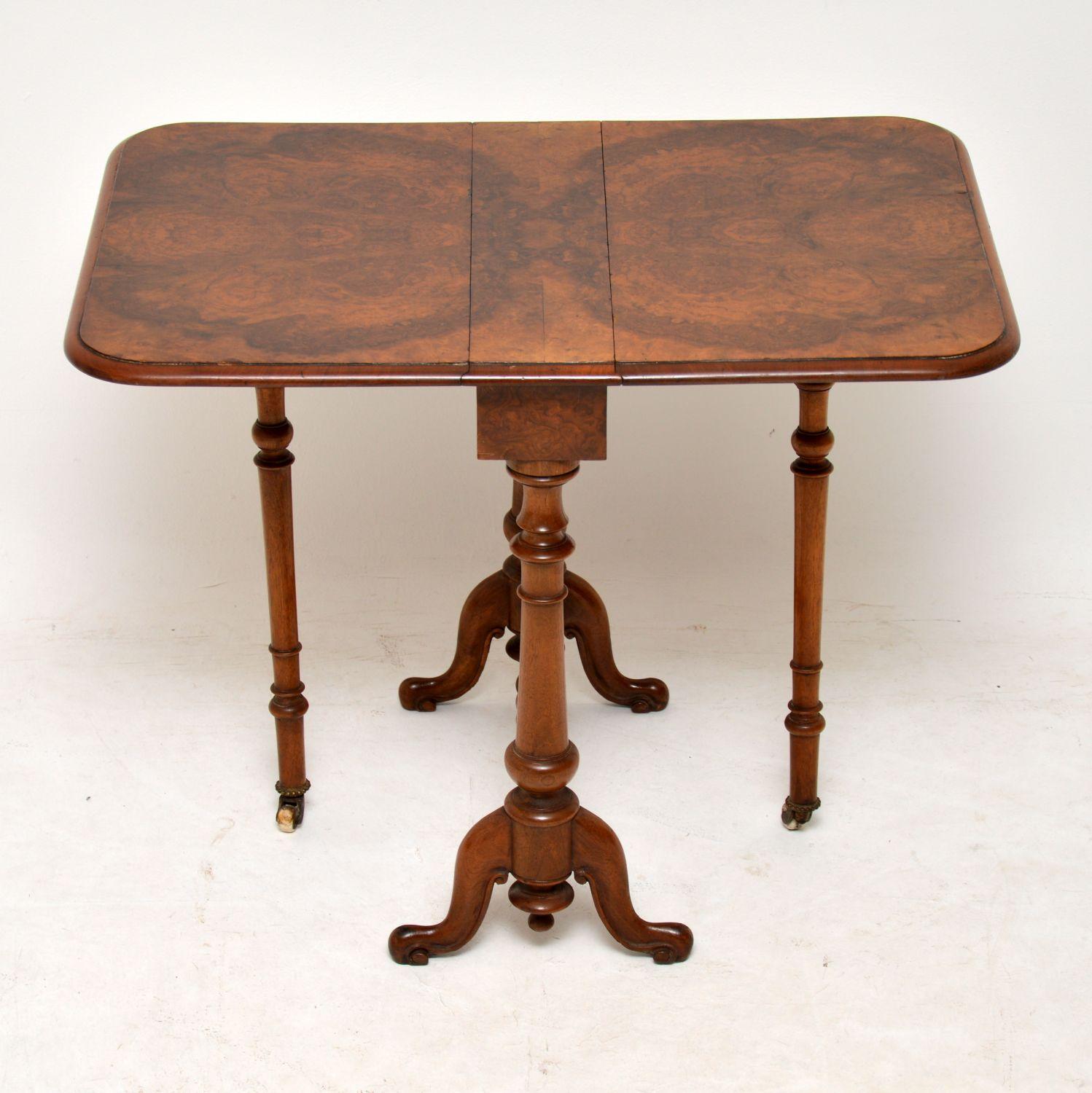 Early Victorian Antique Burr Walnut Drop-Leaf Side Table