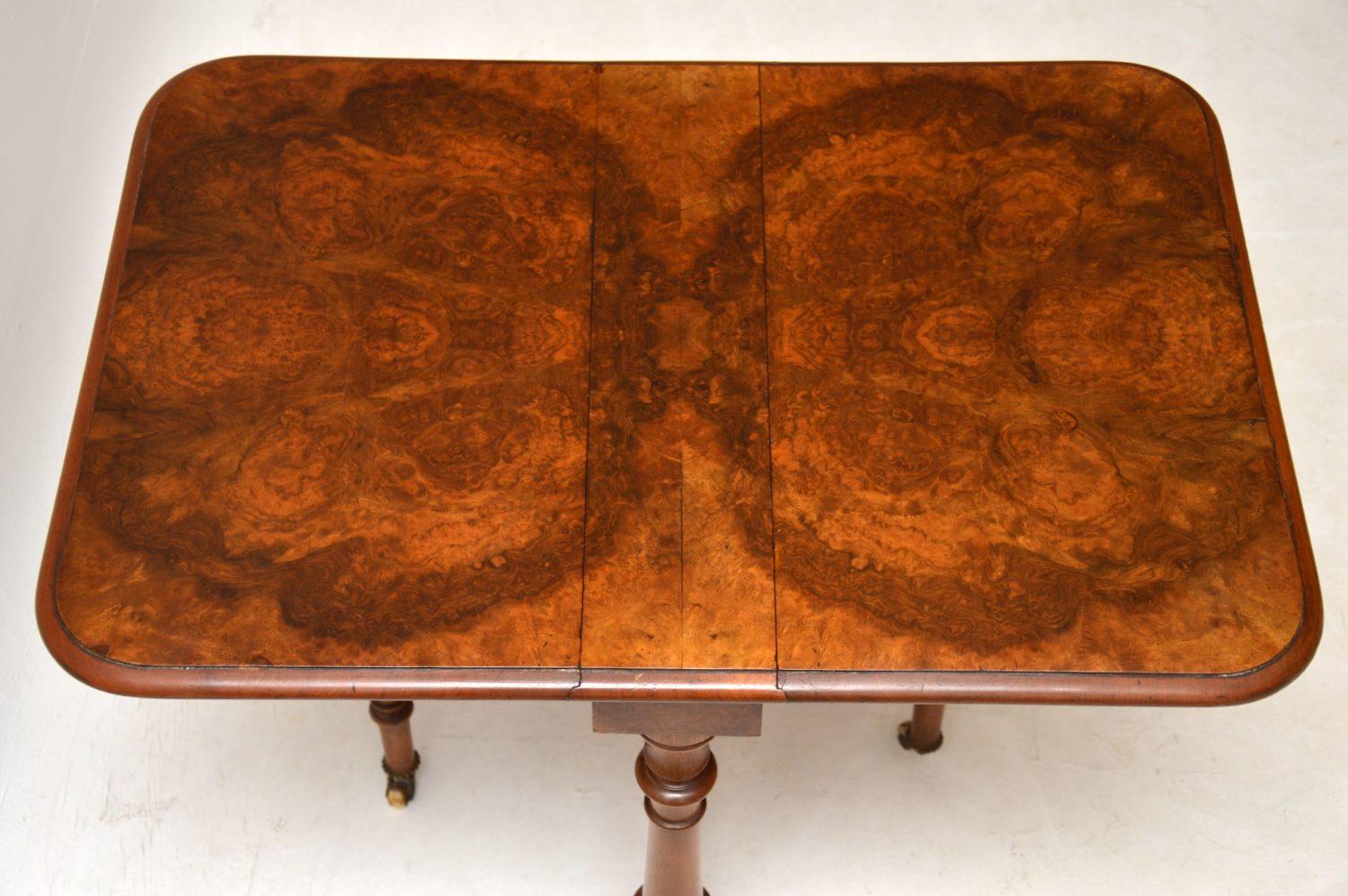 Mid-19th Century Antique Burr Walnut Drop-Leaf Side Table