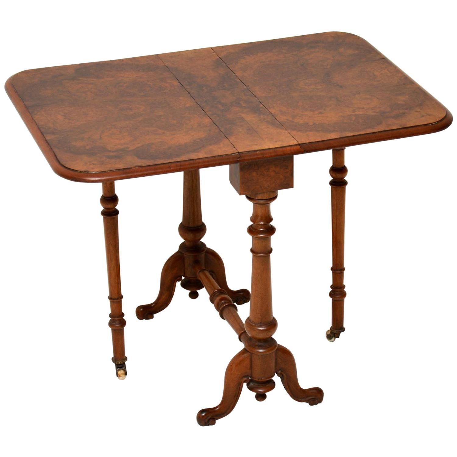 Antique Burr Walnut Drop-Leaf Side Table