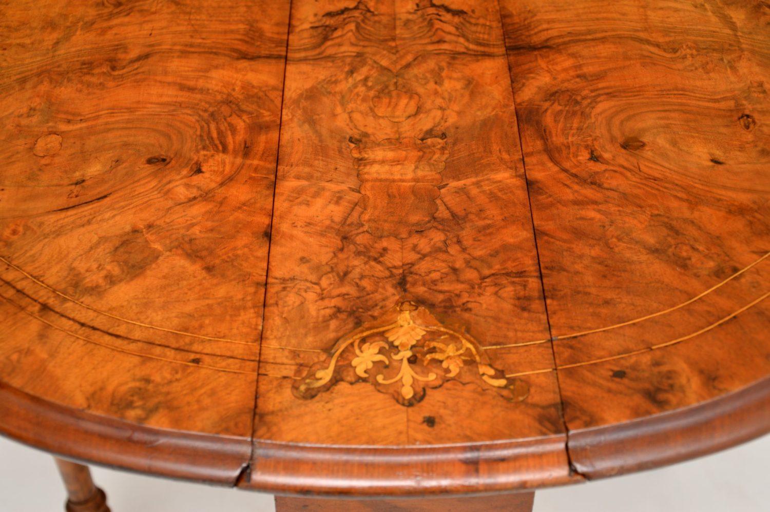 Victorian Antique Burr Walnut Drop-Leaf Sutherland Table