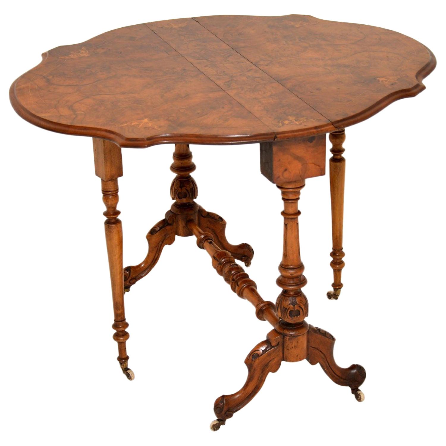 Signed John Ebonized Walnut and Brass DropLeaf Table For