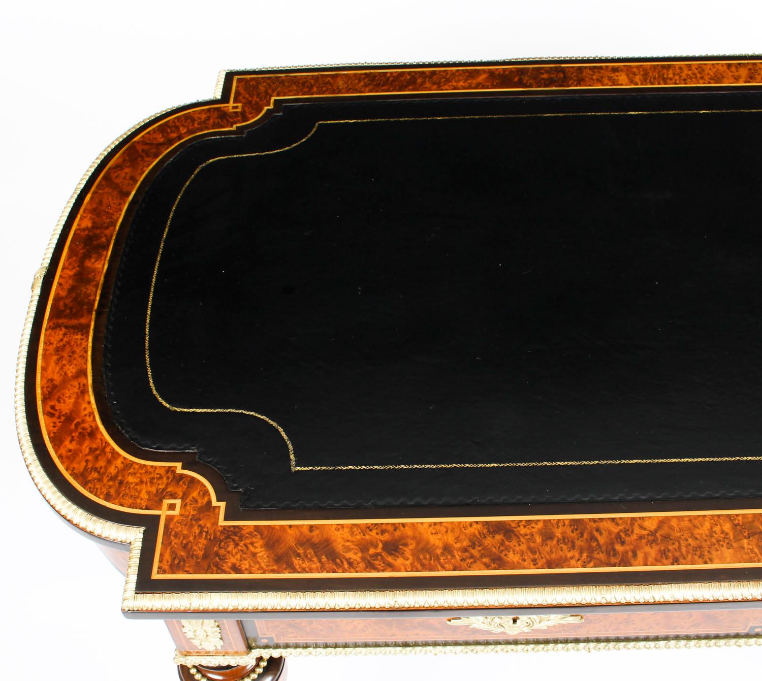 Antique Burr Walnut and Ebonized Ormolu Mounted Writing Table Desk, 19th Century In Good Condition In London, GB