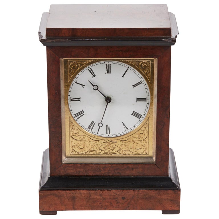 Antique Burr Walnut Ebonized Cased Desk Clock from Baldwin of