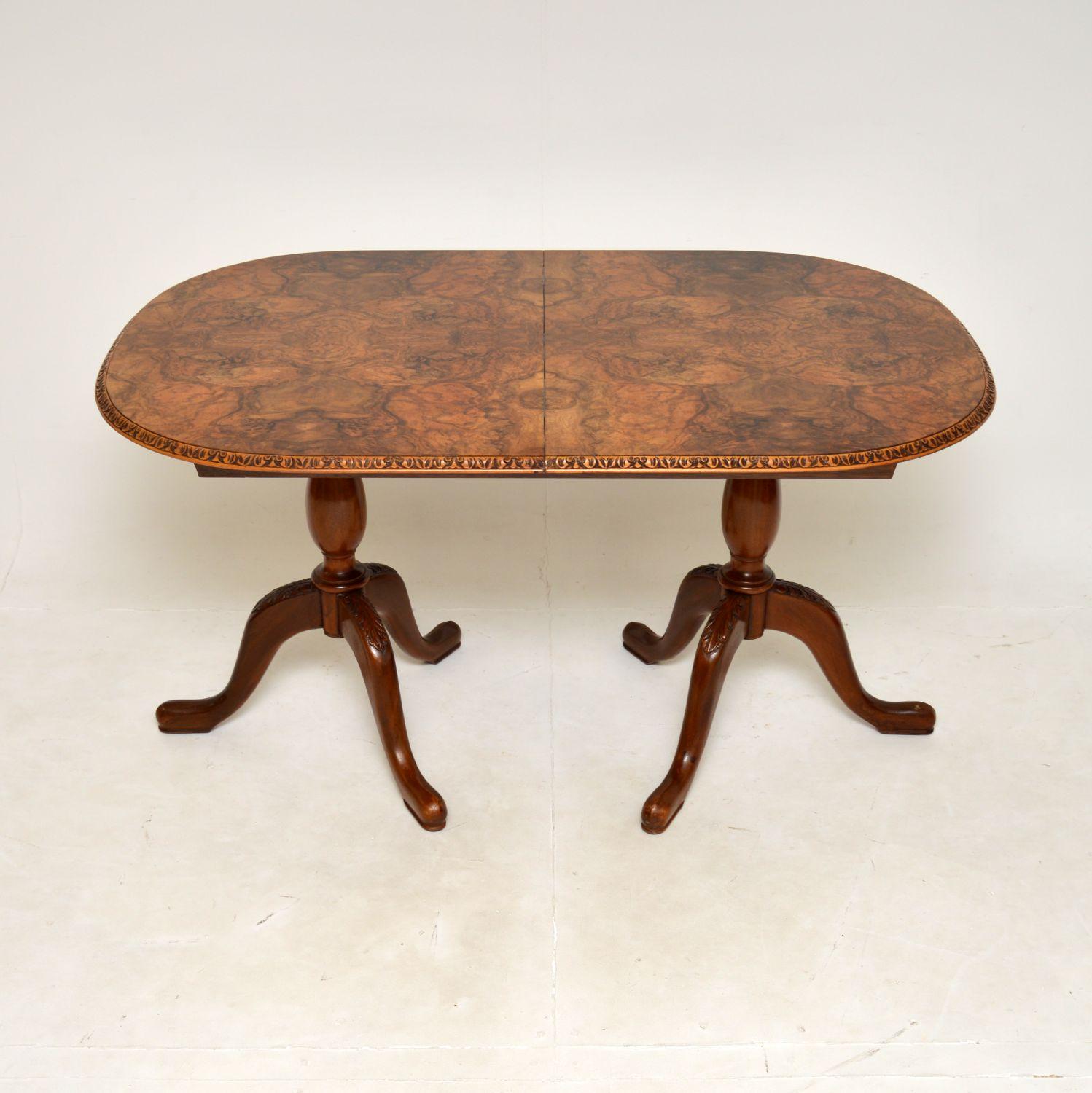 Queen Anne Antique Burr Walnut Extending Dining Table