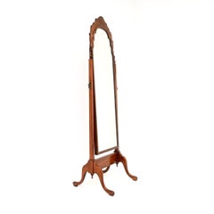 Antique Burr Walnut Free Standing Cheval Mirror