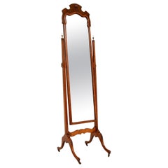 Antique Burr Walnut Free Standing Cheval Mirror