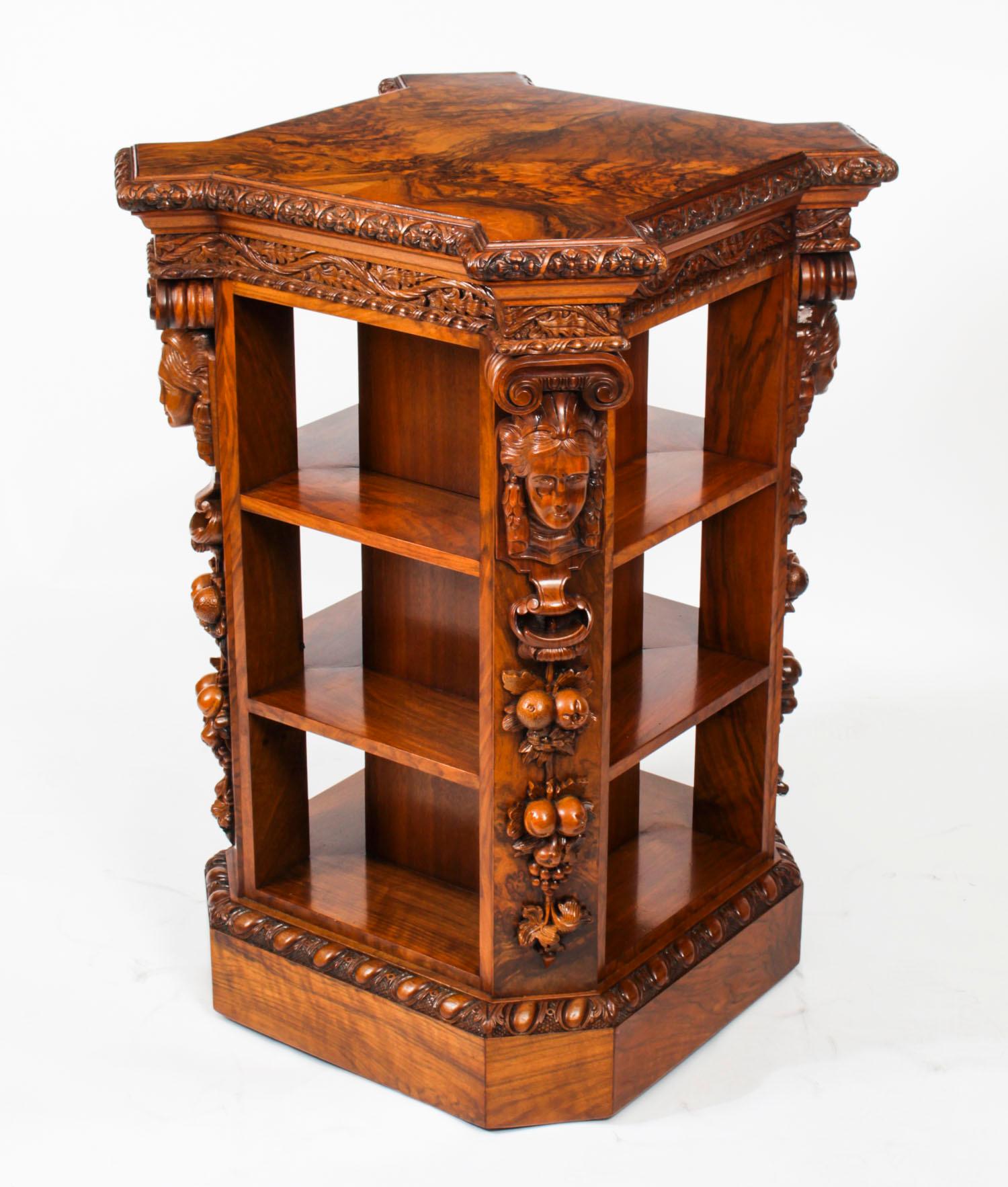 Antique Burr Walnut Freestanding Library Bookcase After Gillows Early 19th C 12