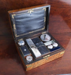 Antique Burr Walnut Gentleman's Dressing Box. English. Dated 1865