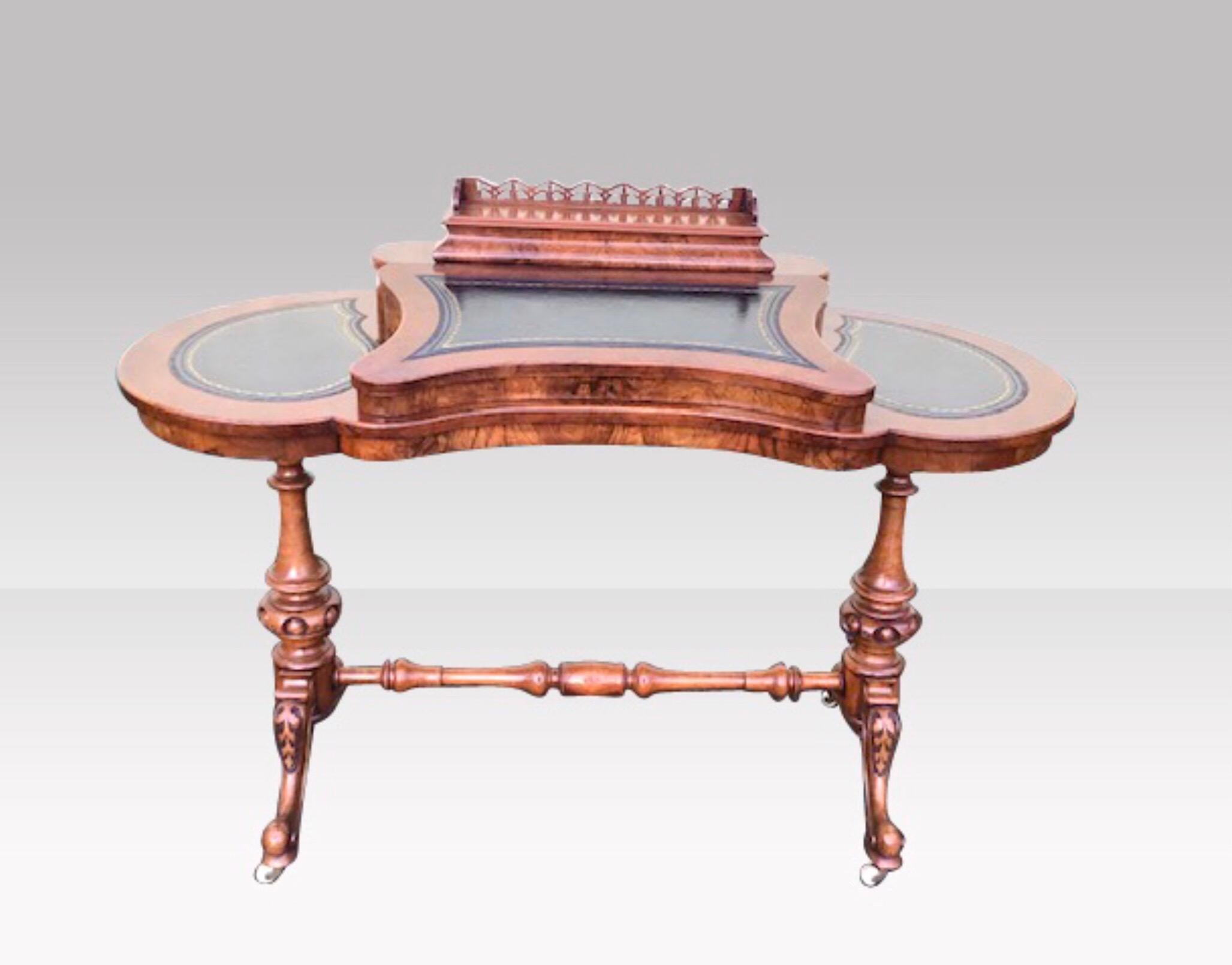 Victorian Antique Burr Walnut Kidney Shape Desk For Sale