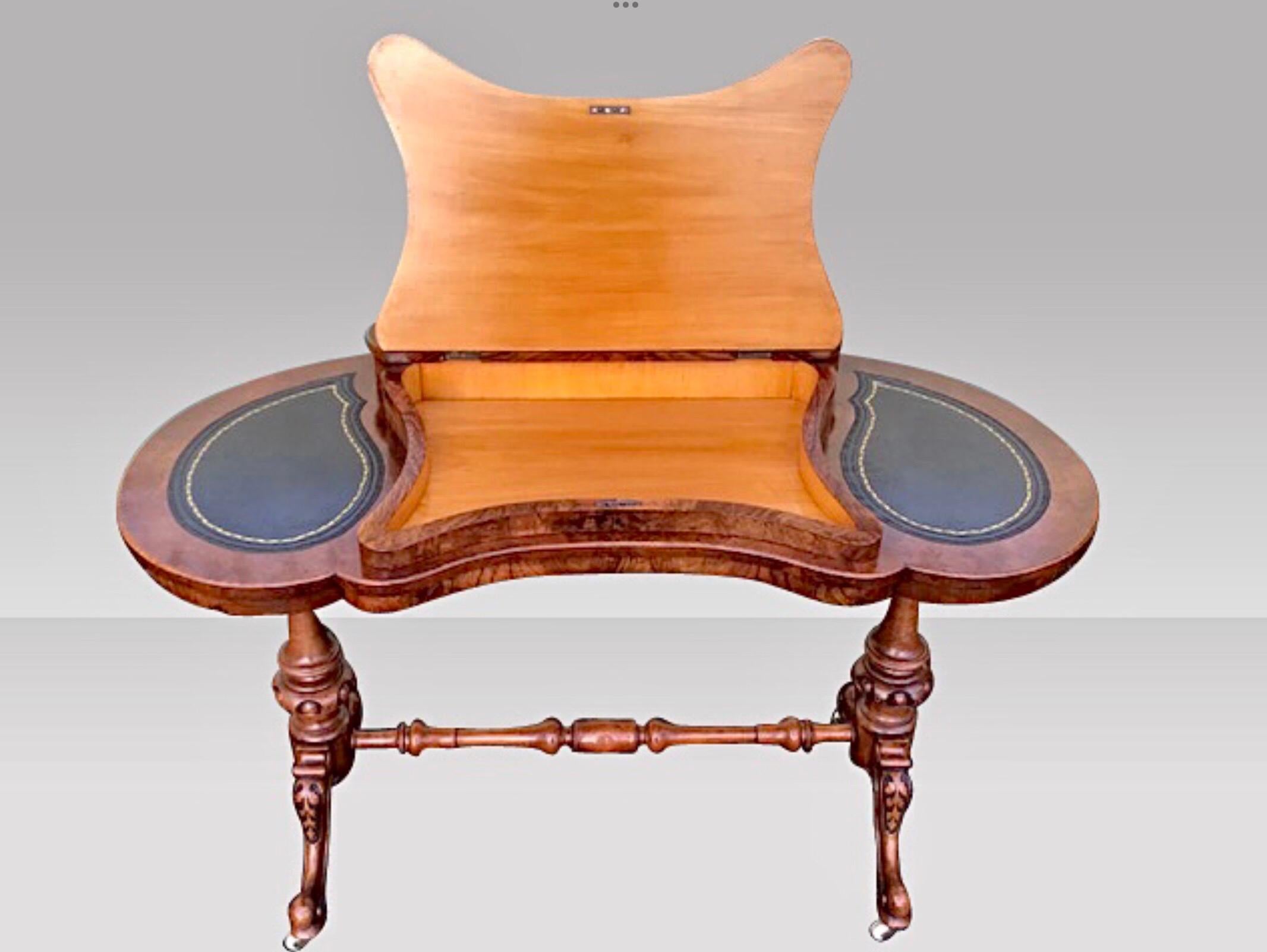 Antique Burr Walnut Kidney Shape Desk In Good Condition For Sale In Antrim, GB