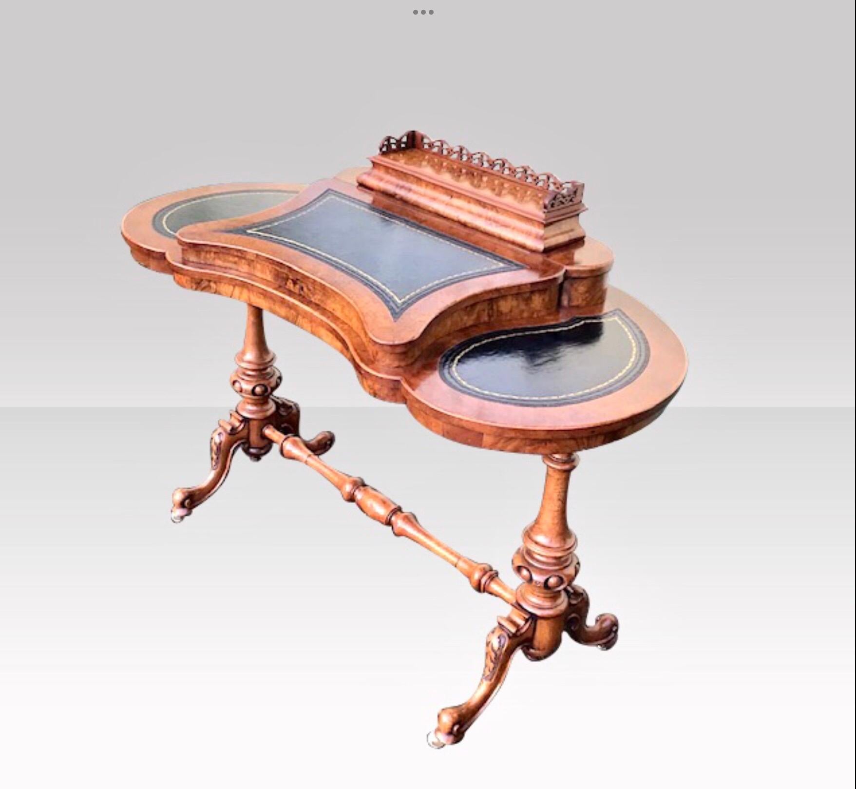 19th Century Antique Burr Walnut Kidney Shape Desk For Sale