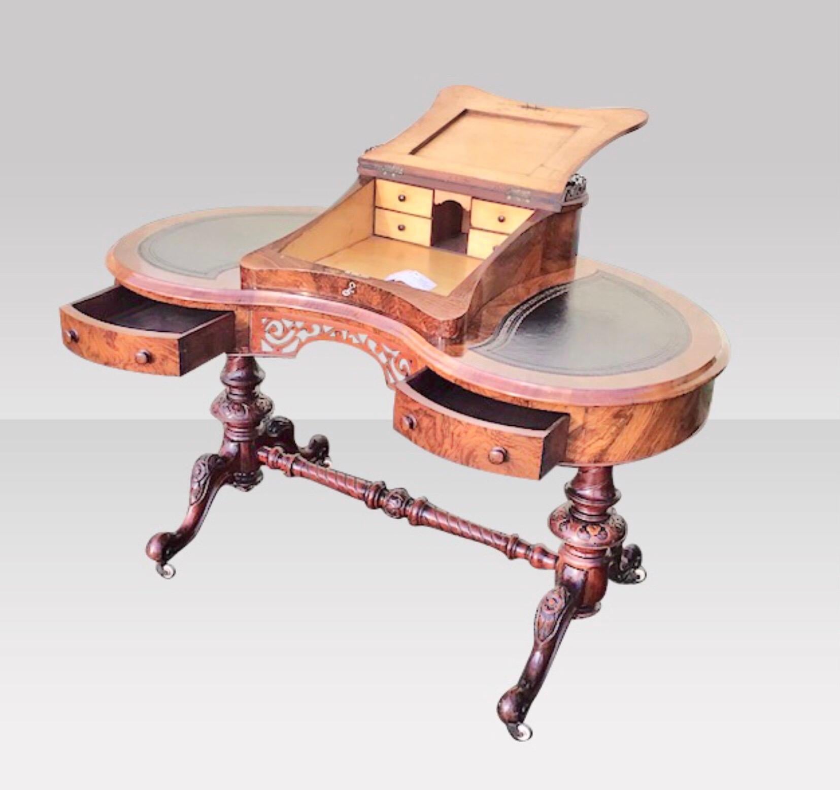 Antique Burr Walnut Kidney Shaped Desk  For Sale 4